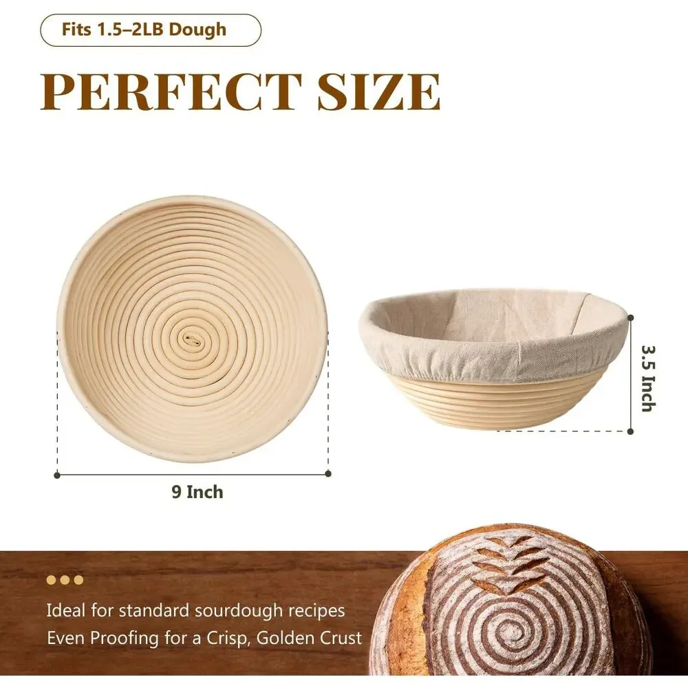 BAVIFY  Starter Kit, Banneton Bread Proofing  2-Pack 9 in Round Banneton Basket
